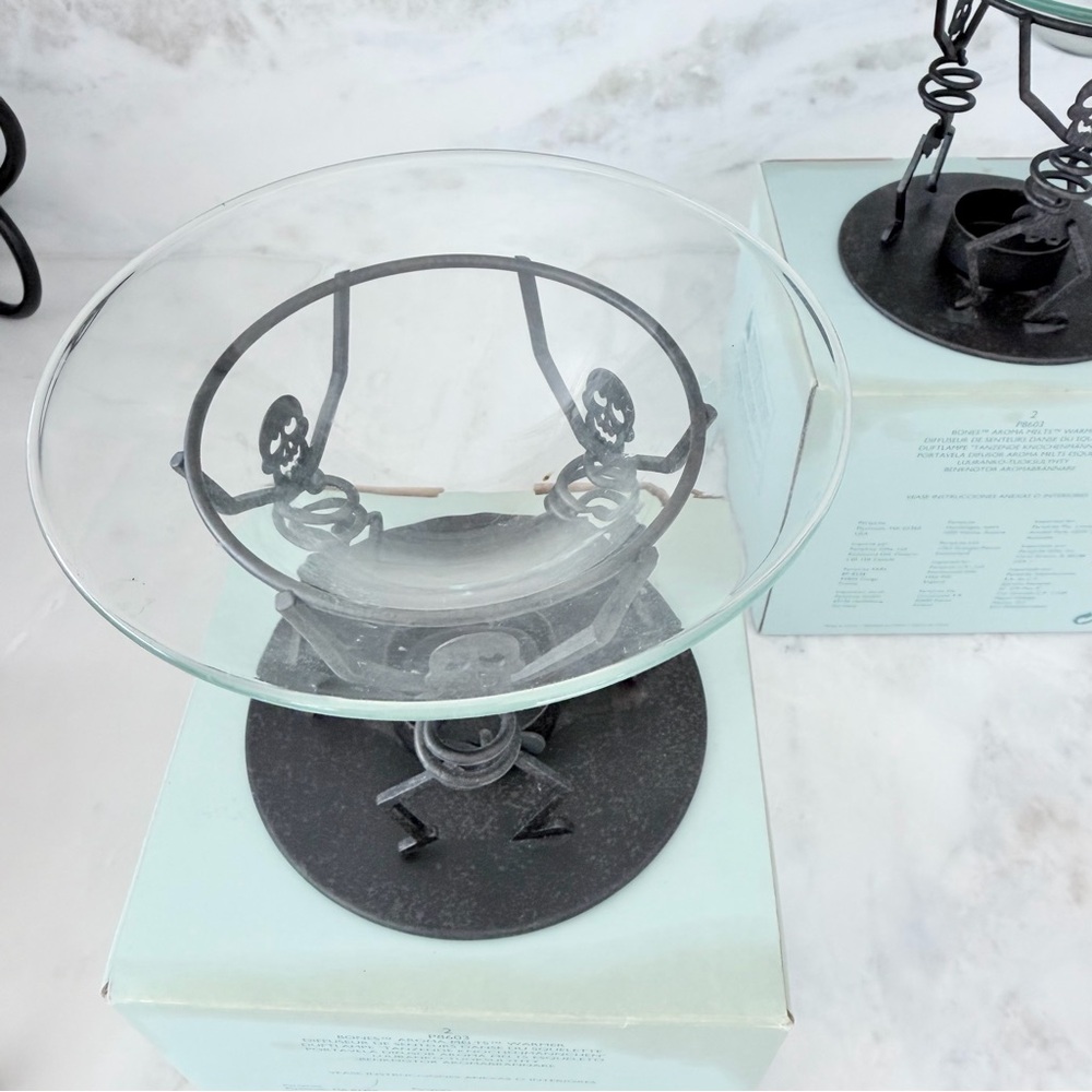 Partylite Halloween Black Metal Skeleton Melter Candle Holder Set of 2 - Picture 2 of 3